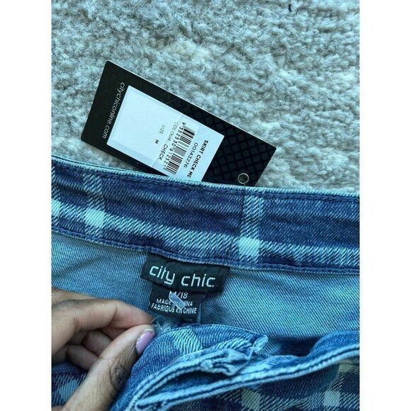 City Chic NWT Plus Size Gingham Mini Denim Skirt Preppy Coquette Retro Chic - Picture 3 of 6